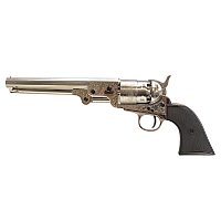Pietta 1851 Navy Nickel Engraved .44 Cal 7.5" – Black Grips (EMF)