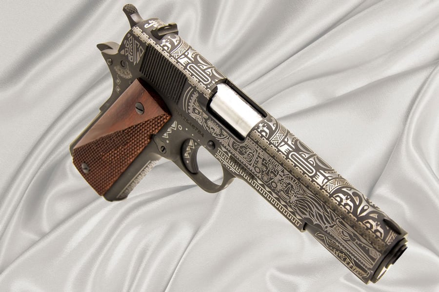 Rock Island Armory 1911 - 45acp - 'aztec Mayan' Etching, with Upgraded Rosewood Grips