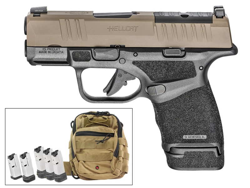 Springfield Hellcat OSP 9mm Pistol 3' FDE/Black FDE Sling Bag & 5 Magazines